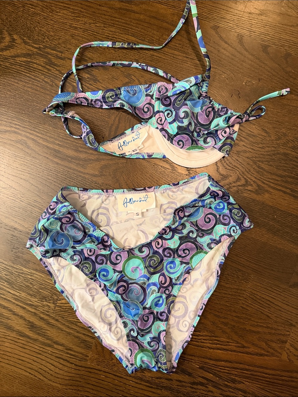 High-Waist Swirl Print Bikini Set - Blue & Purple - Picture 2 of 3